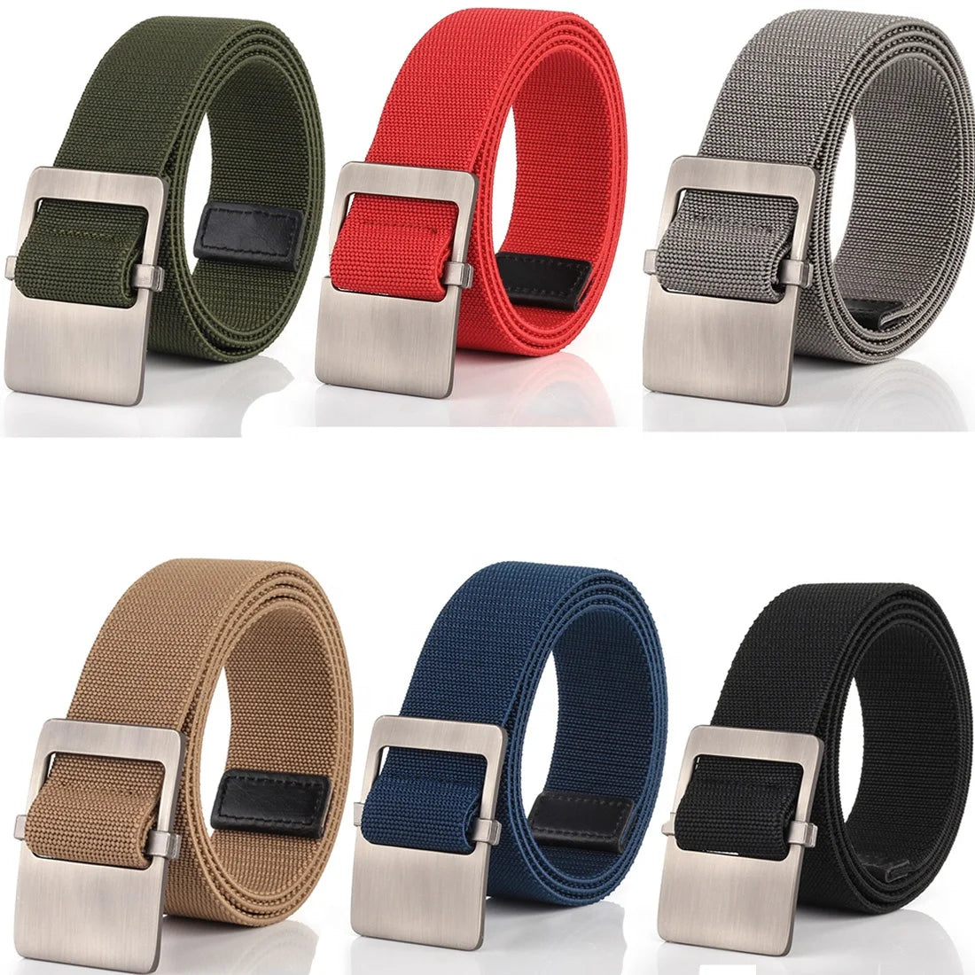 Wholesale 1.5" Wide Elastic Belt Men Classic Silver Zinc Alloy Slide Buckle Casual Stretch Jeans Webbing Belt Factory Price