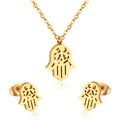 Simple Designs Earrings Gold Glitter Hamsa Hand Stainless Steel Necklace Set