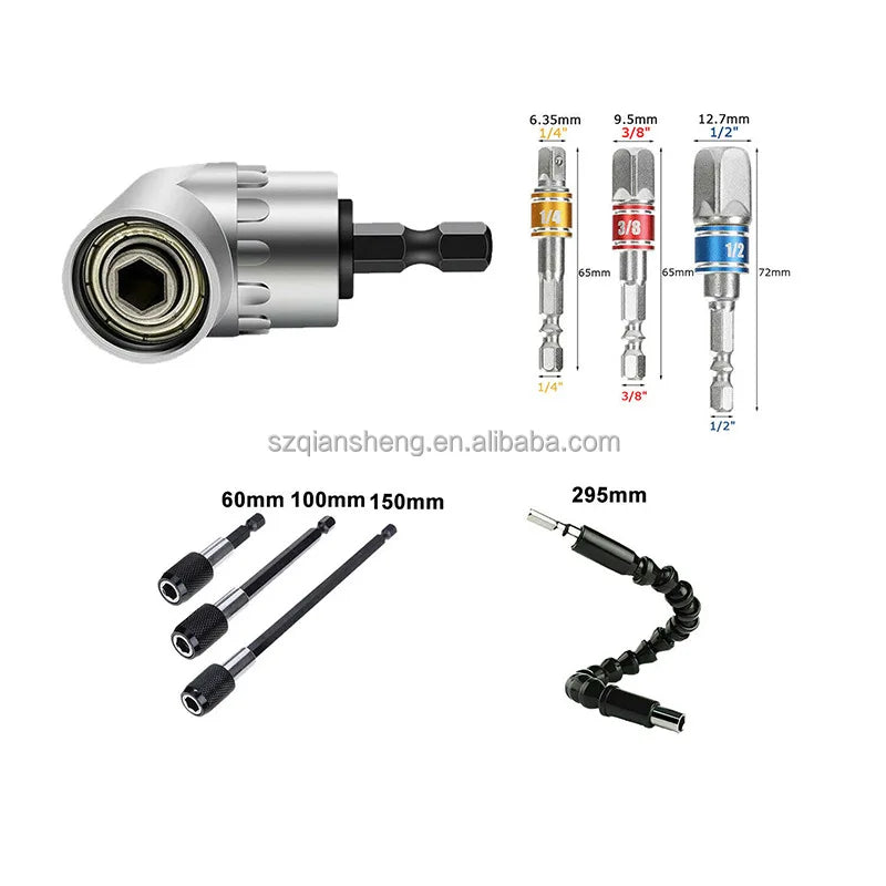 8PCS 105 Degree Right Angle Head Screw Driver Quick Release Self-locking Post Cardan Shaft Electric Tool Set