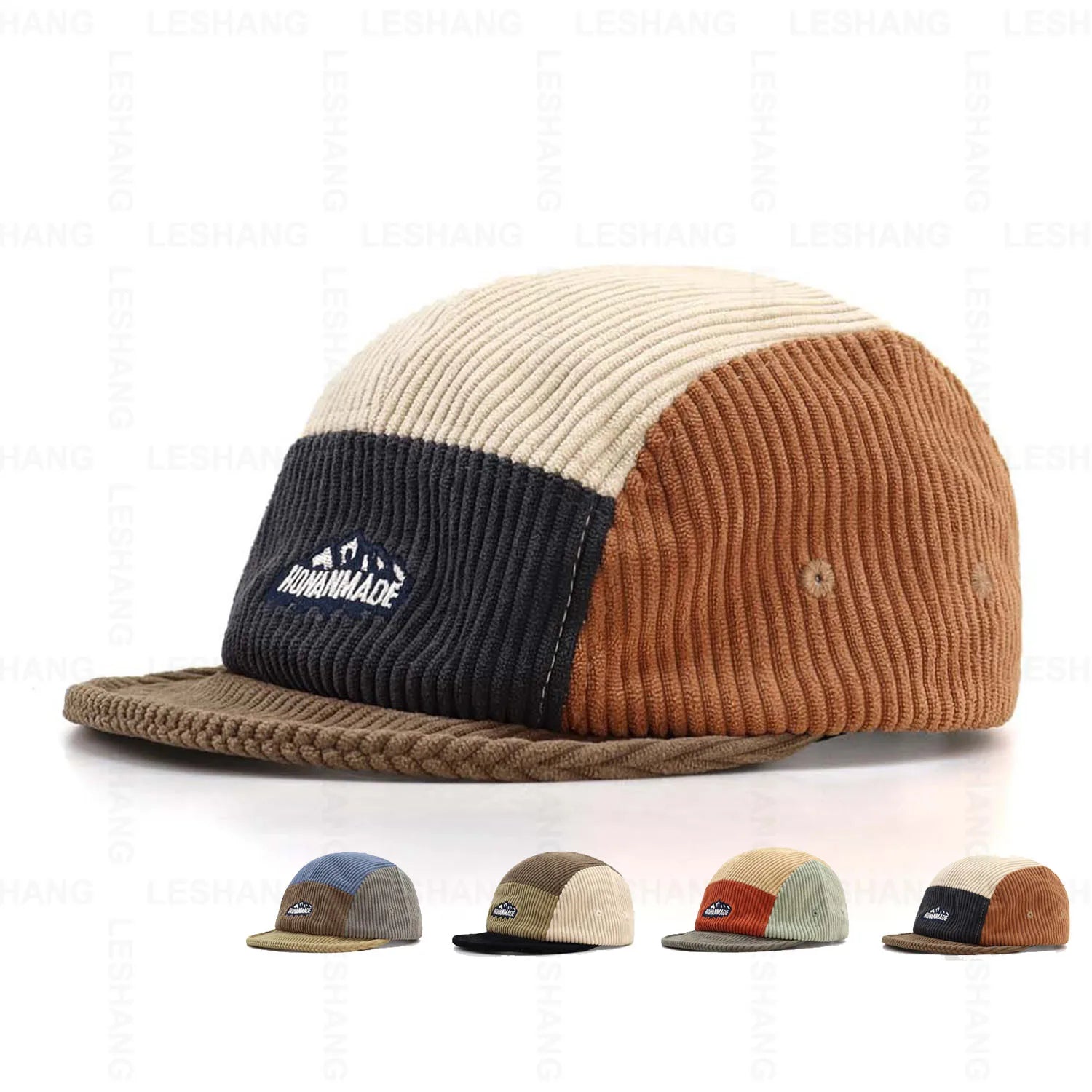 Hot Sale Custom Logo Cotton Blank Plain Unstructured Dad Hats Embroidery Adjustable Short Brim 5-Panel Corduroy Snapback Caps
