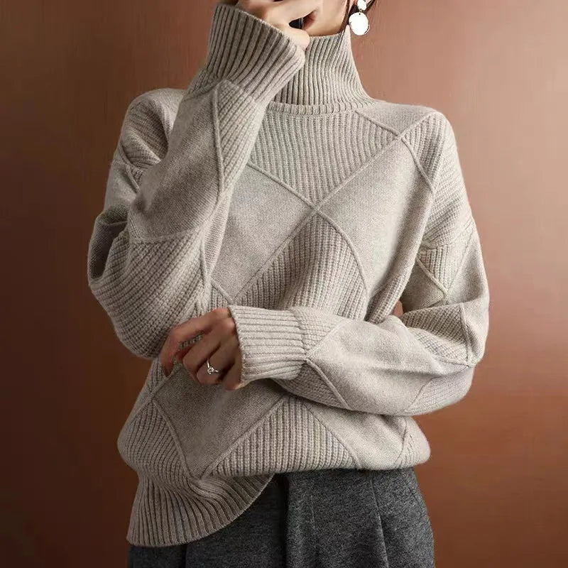 Spot Women's Autumn/Winter New Korean Diamond Sweater Solid Color Pullover Loose Lazy Knit Underlay