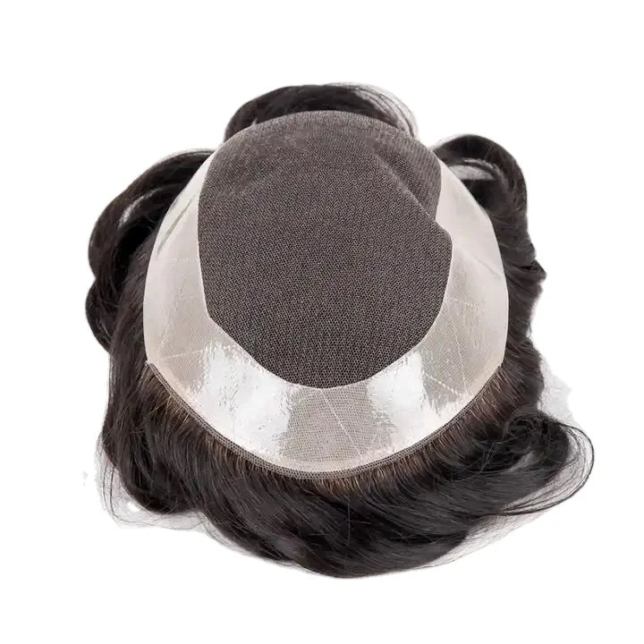 Factory Price 100% Indian Remy Hair Toupee for Men Lace Base with Poly Around Replacement System in Stock