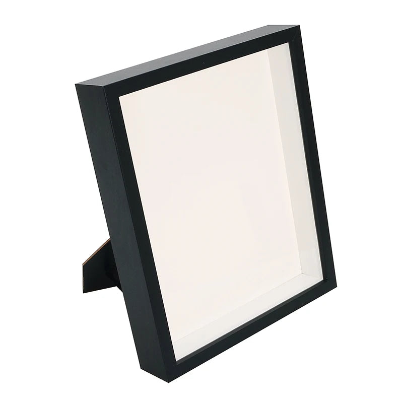 8x8 Inch Shadow Box Display Case Deep Wood & Glass Shadowbox Picture Frame with White Board Wall Hanging & Free Standing