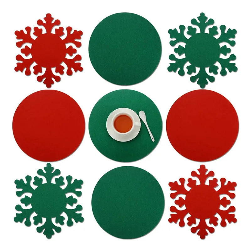 8 Pieces Red and Green Round Christmas Kitchen Mats  Dinner Xmas Table Mat Accessory Heat Insulation Non Slip Mats