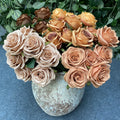 Y-R011 Wholesale 9 Heads Artificial Silk Rose Bundle Autumn Fake Rose Flower Bouquet for Wedding Bridal Bouquet Centerpiece