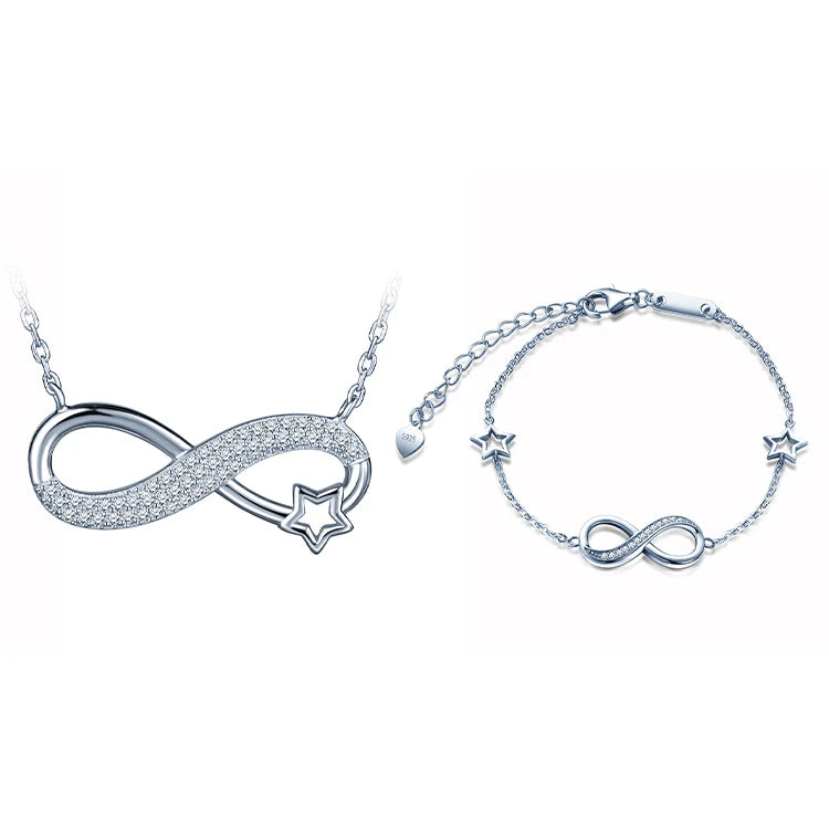 Star Infinity 925 Sterling Silver Jewelry Sets Bracelets Necklaces Zircon Stones for Wedding Engagement Gift Christmas Special