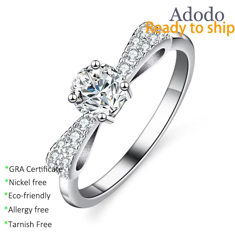 Dainty Round Cut 0.5CT VVS GRA Moissanite Rings S925 Sterling Silver White Gold Plated Anti Tarnish Bow Jewelry for Women 12/15