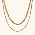Dingran New Trendy Double Layer Figaro Chain &Snake Chain Necklace Gold Plated Stainless Steel Jewelry