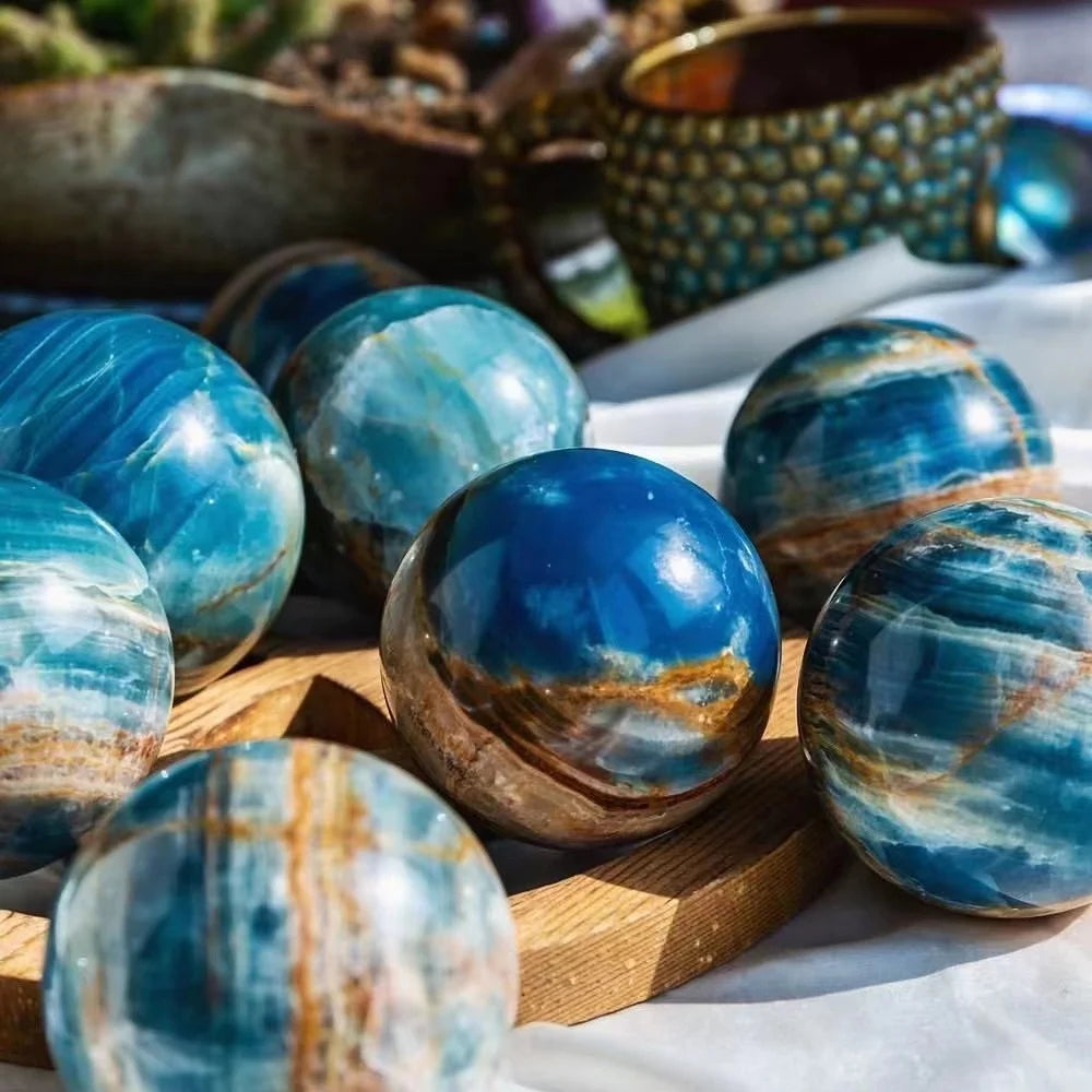 Natural Healing Stones Ball Blue Onyx Sphere Reiki Stone Crafts  for Meditation