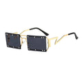 STORY JH-M502 Personality Small Frame Steampunk Shades Glasses Modern Square Metal Rivet UV400 Champagne Punk Sun Glasses