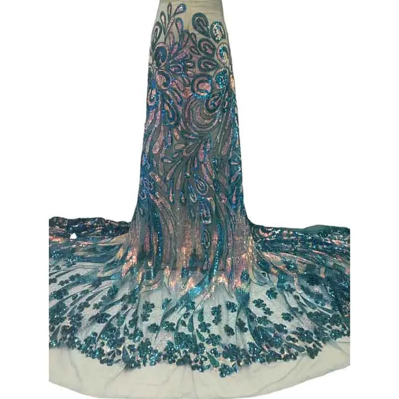 Wholesale Price Tejido De Vestido Bordado Con Flores Alluring Sequin Textile Shimmering Big Flora Embroidery Dress Fabric