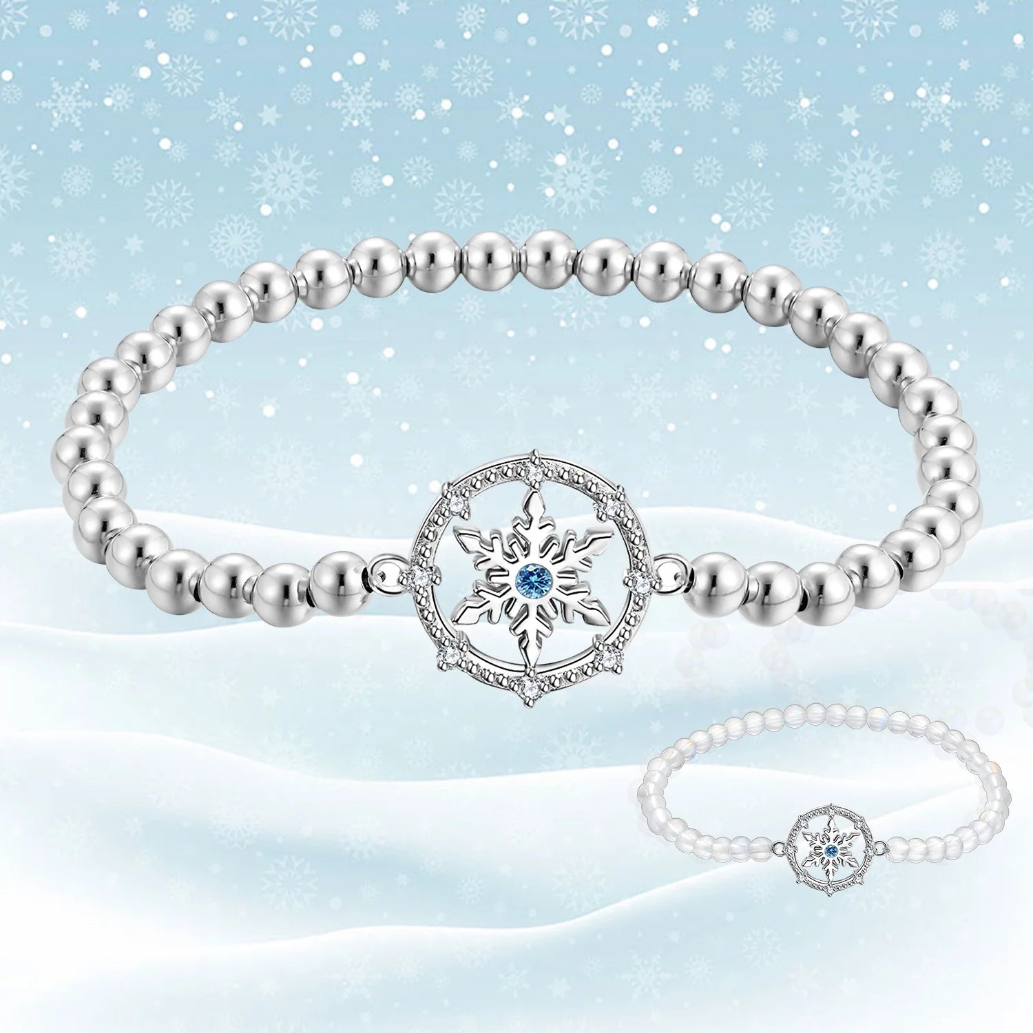 Blue Zirconia Snowflake Bracelet 925 Sterling Silver Round Bead Chain for Women Fashion Basic Bracelets Christmas Gift Hot Sale