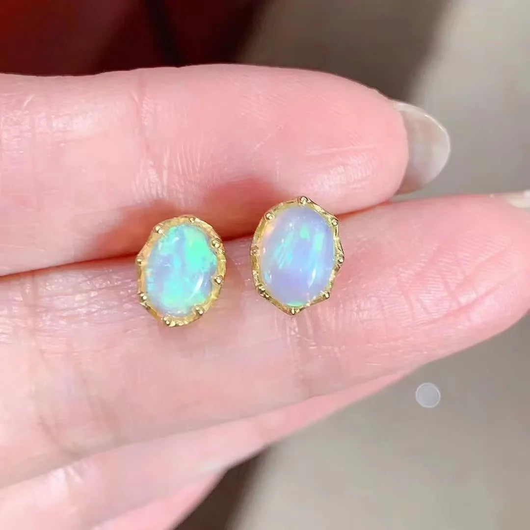 Factory Supply Luxury Hoop Earrings 925 Sterling Silver 18k Gold Plated for Anniversary Party Gift-Natural Opal for Women