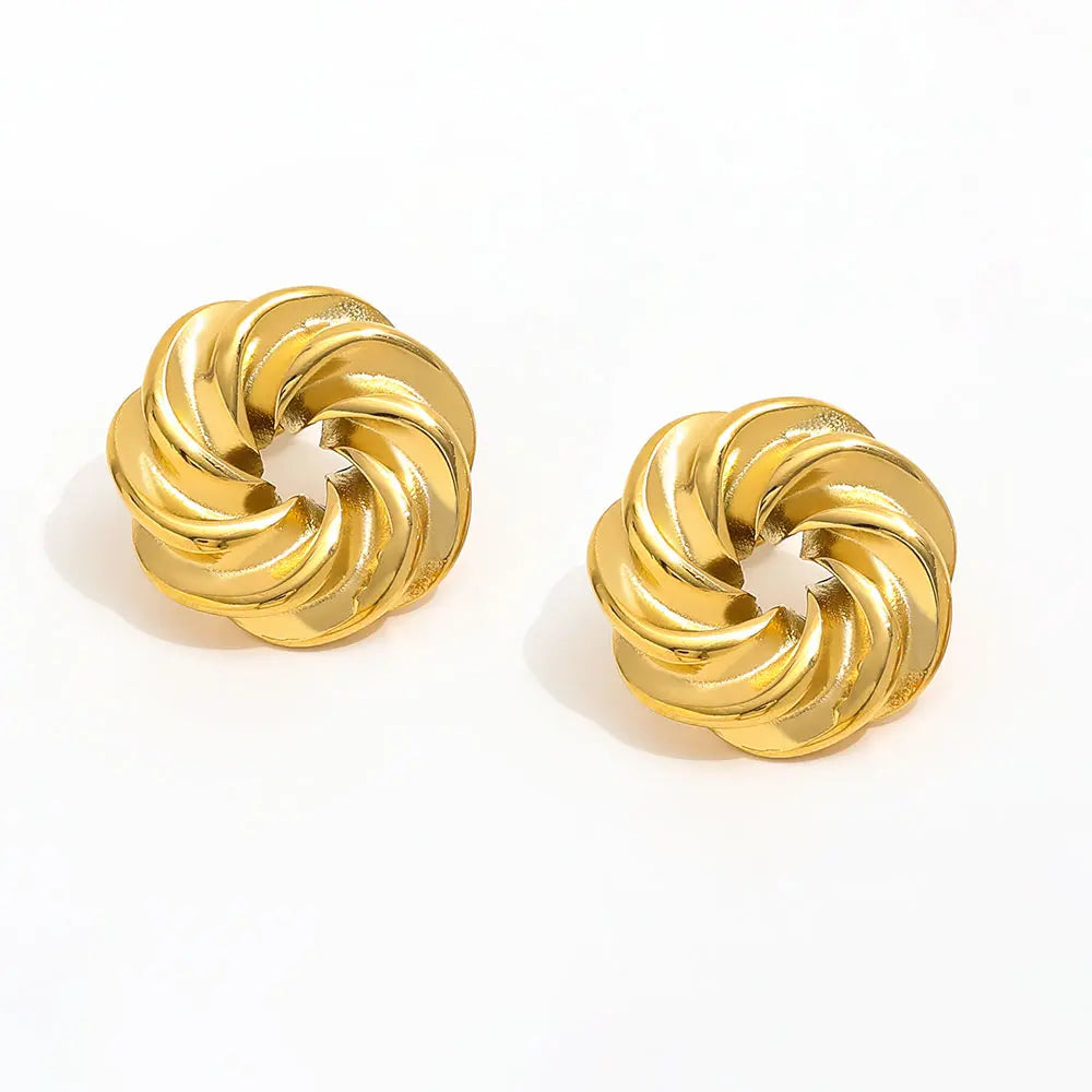 18K Gold Plated Stainless Steel Twist Sunflower Round Stud Earring Trendy Geometric Shape Jewelry Wholesale