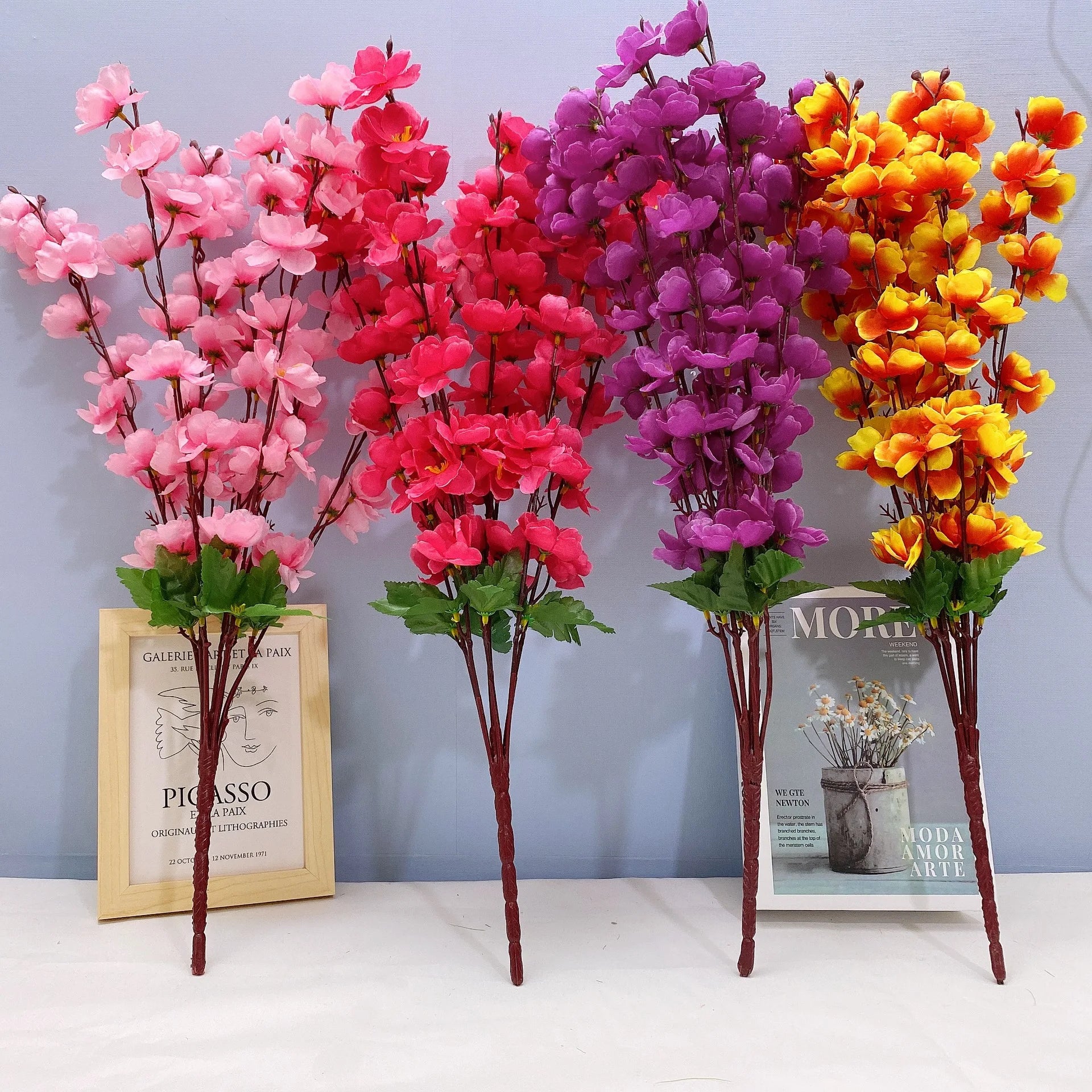 Artificial 7 Branches Peach Blossom 9 Branches Artificial Flowers Bouquet for Wedding Decoration