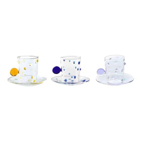 Custom Made Clear Hand-blown Heat-resistant Borosilicate Glass Small Cup with Raised Dots Qnd Dish