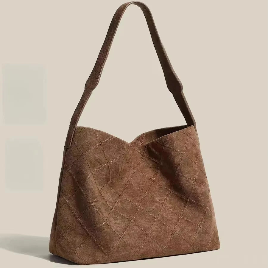 Trendy Suede Waffle Tote Bag for Women - 2025 Fall Winter New Arrival  Shoulder Bag Stylish Underarm Purse