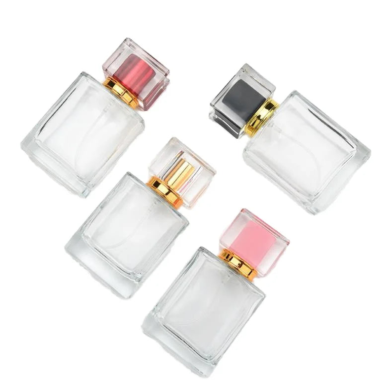 Custom logo 50ml Clear Square Angular Glass Bottle 15 Bayonet Thick Bottom Perfume Bottle Cosmetic Package Container