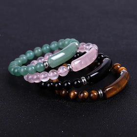 8mm Elastic Rectangle Stretch Fashion Charm Bracelet Genuine Natural Tiger Eyes Red Agate Pink Quartz Jade Topaz Crystal Stone