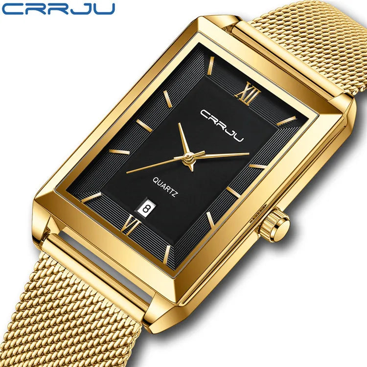 2022 CRRJU Watch 2197 New Men Top New Luxury Square Golden Quartz Stainless Steel Waterproof Wrist Watch Relogio Masculino
