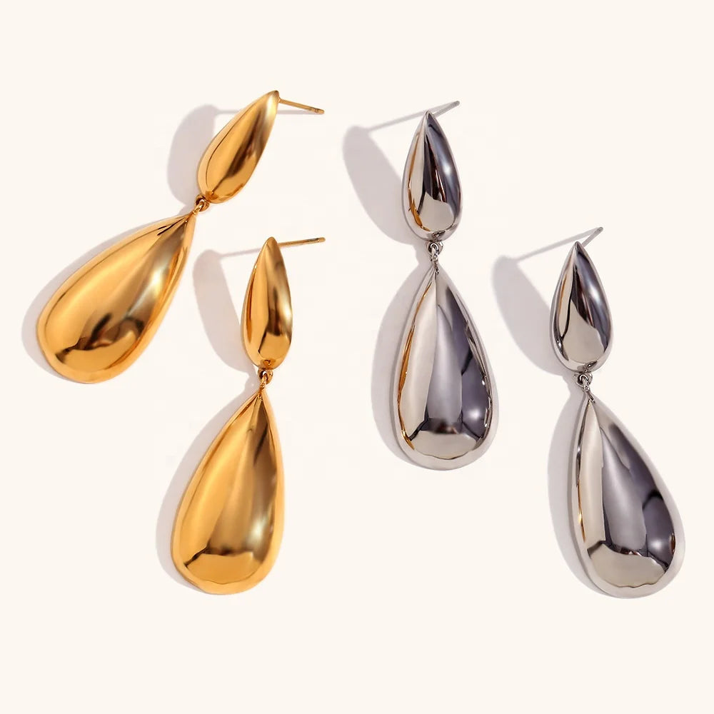 Dingran Trendy Gold Plated Water Drop Dangling Earrings Stainless Steel Jewelry for Women
