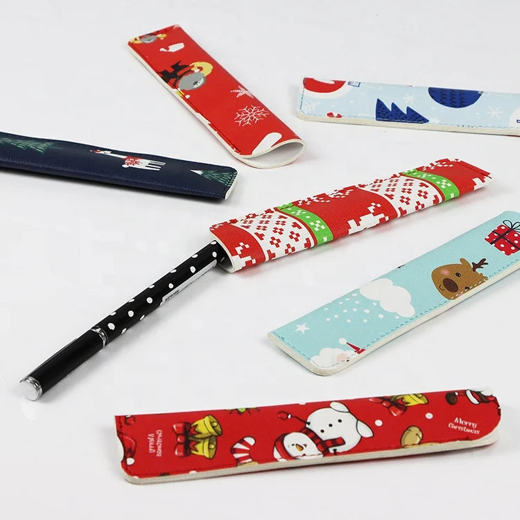 Custom Christmas Gift Office Fountain Pen Protective Sleeve PU Leather Case Kids Pencil Pouch