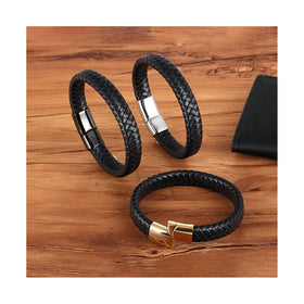 Fashion Genuine Leather Bracelet Wholesale Customize Handmade Stainless Steel Magnetic Clasp Jewelry Bracelets for Men