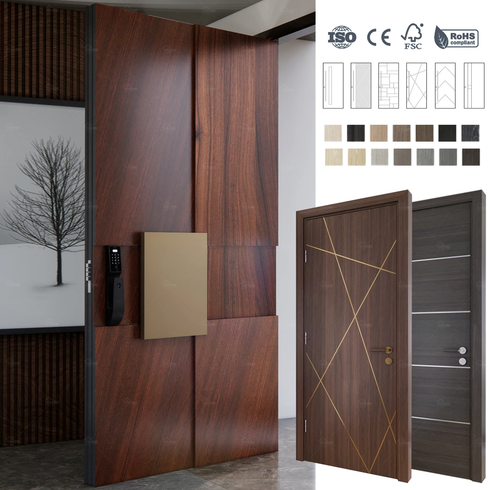 China Top Manufacturer Modern Design Villa Front  Entry Exterior Door with Home House Wooden Interior Doors