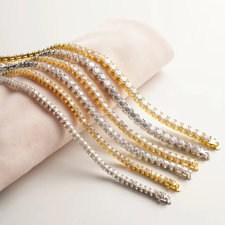 3 4 5mm Tennis Link Chain Necklace Hip Hop Jewelry Brass Cubic CZ Stone Necklace