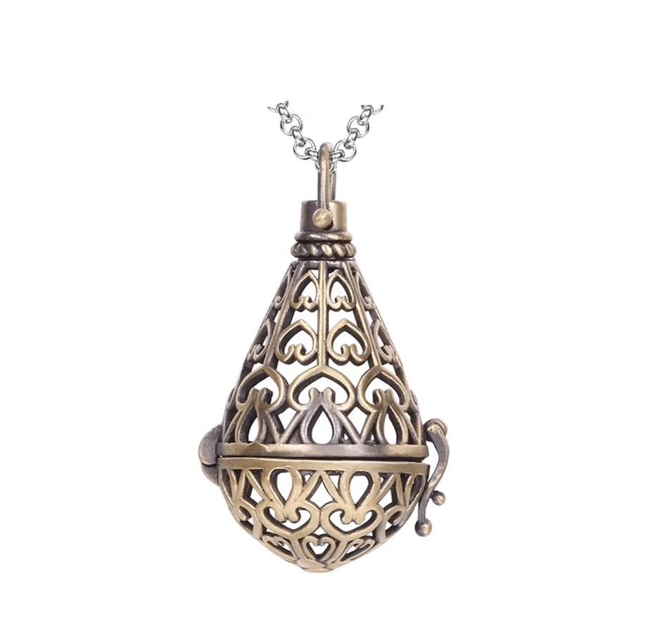 Vintage Locket Brass Perfume Aromatherapy Cage Pendant Diffuser for Women Men Wholesale Jewelry Water Drop Cage Pendants Fashion