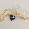 NM35795 Gold Paperclip Link Chain Necklace Carabiner Spring Gate Connector Clasp Navy Blue Enamel Heart Charm White Star Charm