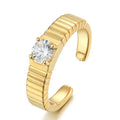 JCA Luxurious Fine Jewelry S925 Silver 18K Gold Plated Women Daily Wear Stripe Texture Wide 5A Zirconia Promise Rings
