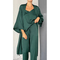 Soft Silk Women's Sleepwear Set Ruffles and Robe with Stain Pajamas Set