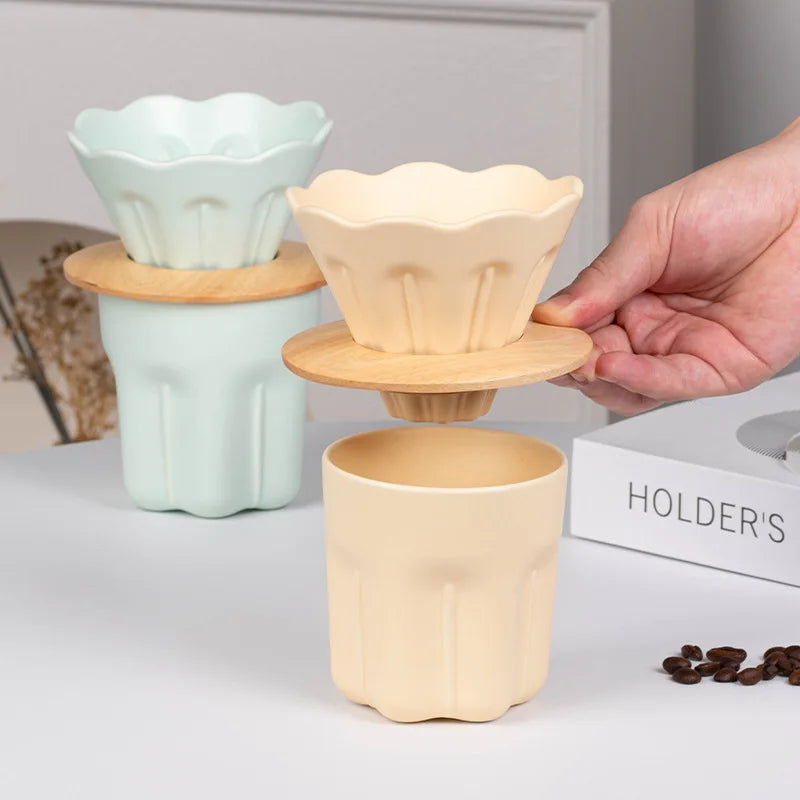 New Style Gift Packaging Macarone Coffee Pot 320ml Round Ceramic Filter Pour Over Coffee Maker Set Filter