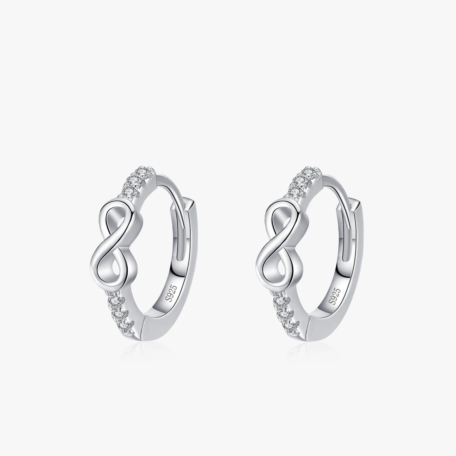 Ailmay 925 Sterling Silver Infinity Love Infinite Ear Buckles for Women Clear CZ Hoop Earrings Wedding Engagement Fine Jewelry