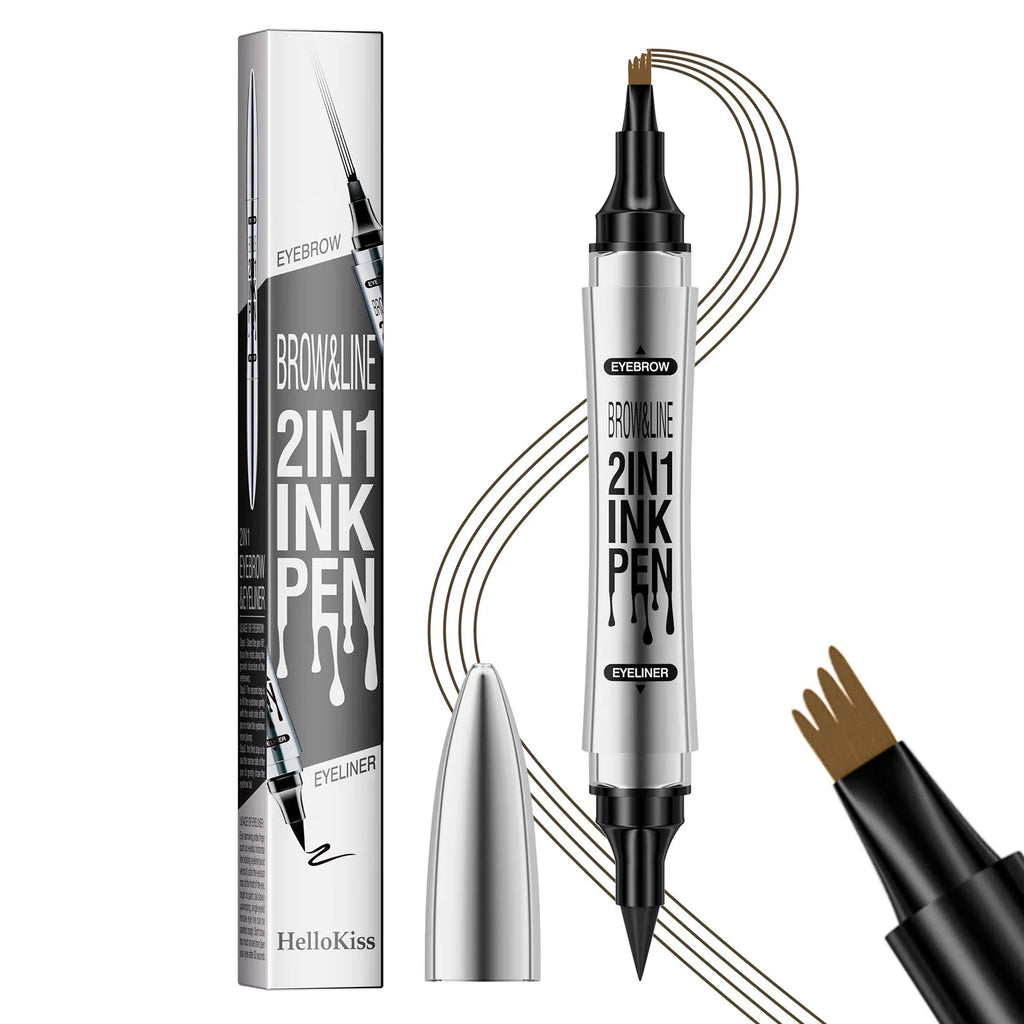 Waterproof Long Lasting 2 in 1 Liquid 4-tips Eyebrow Black Eyeliner Pen Double Head Eyebrow Eyeliner Pen
