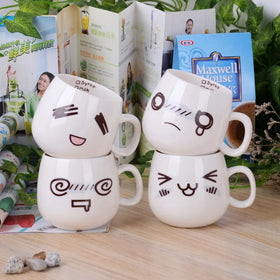 300ml Ceramic Coffee Milk Mug with Funny Cute Smile Cry Dizzy Sad Emojis White Porcelain Water Mug for Couples and Babies