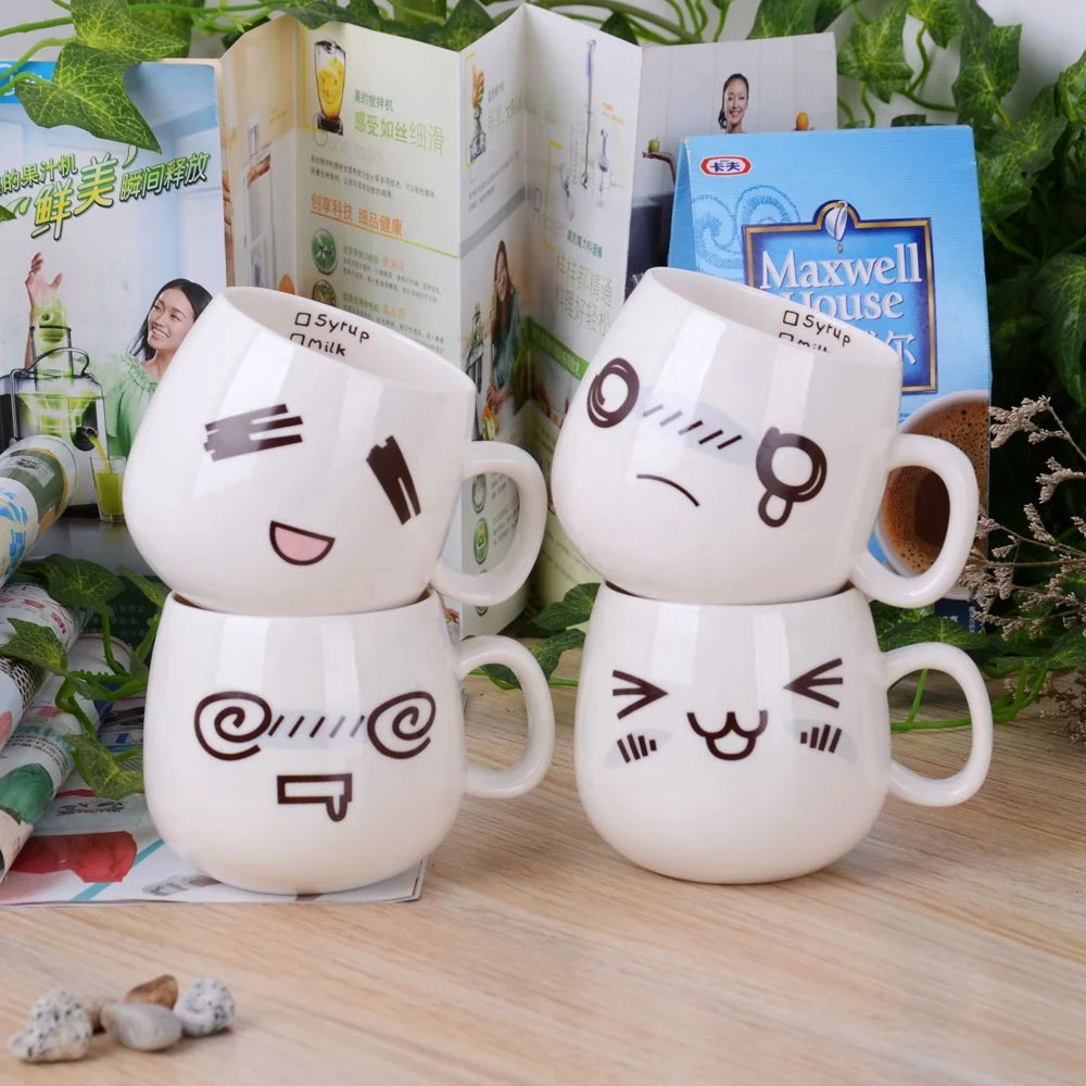 300ml Ceramic Coffee Milk Mug with Funny Cute Smile Cry Dizzy Sad Emojis  White Porcelain Water Mug for Couples and Babies