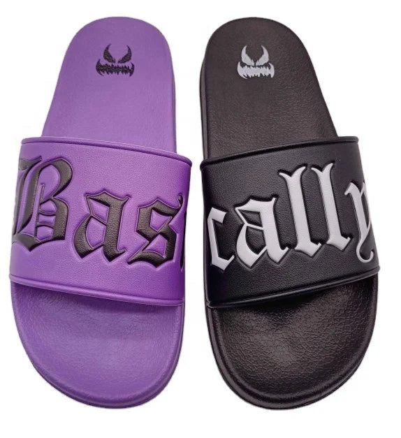 New China Factory Customized Men's Slides Sandals Black PVC Footwear Embossed Design Waterproof Mesh Lining Summer Outdoor