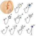 Surgical Steel Double Chain Gold Plated Trendy Zircon Earrings Tragus Helix Ear Lobe Studs Flower Moon Star Women Fashion