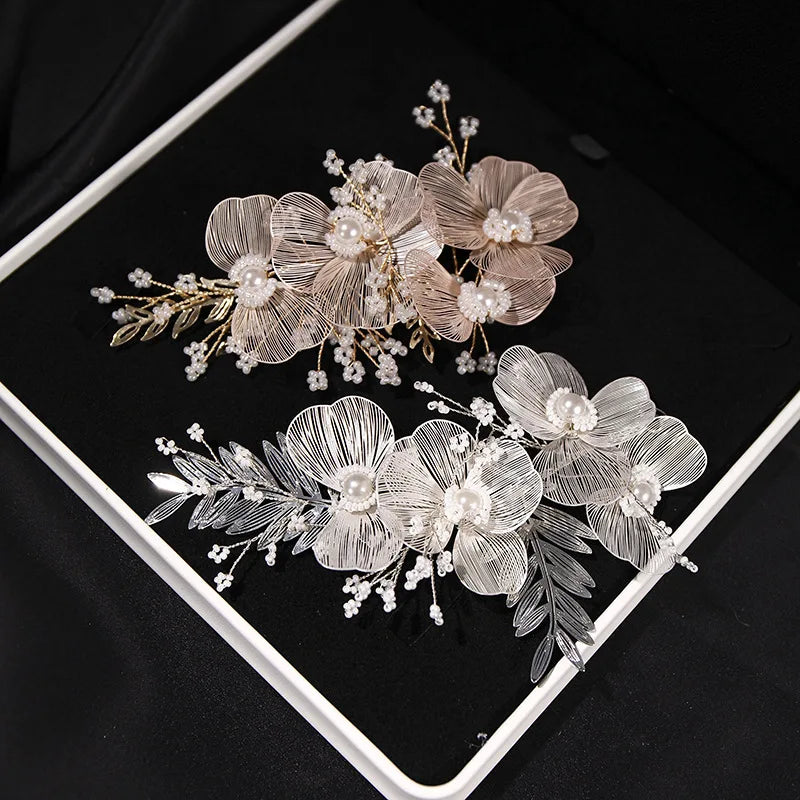 Handmade Flower Headdress Gold Leaf Headband Bridal Wedding Hair Accessories Banquet Dress
