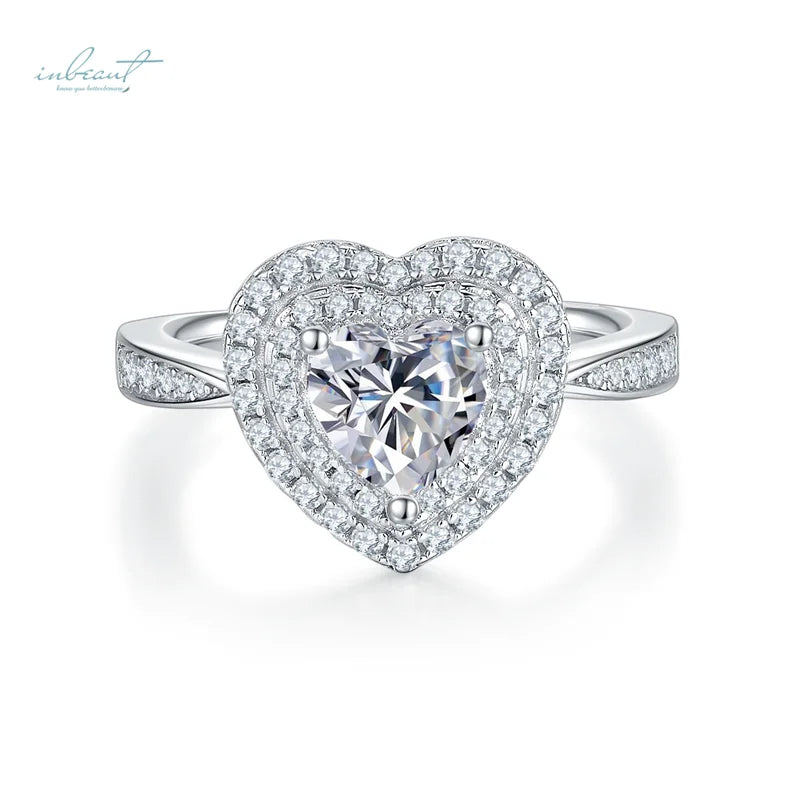 Silver 925 Original Brilliant Cut 1 Carat Diamond Test Past D Color Heart Moissanite 2 Circles Wedding Ring Women Fine Jewelry