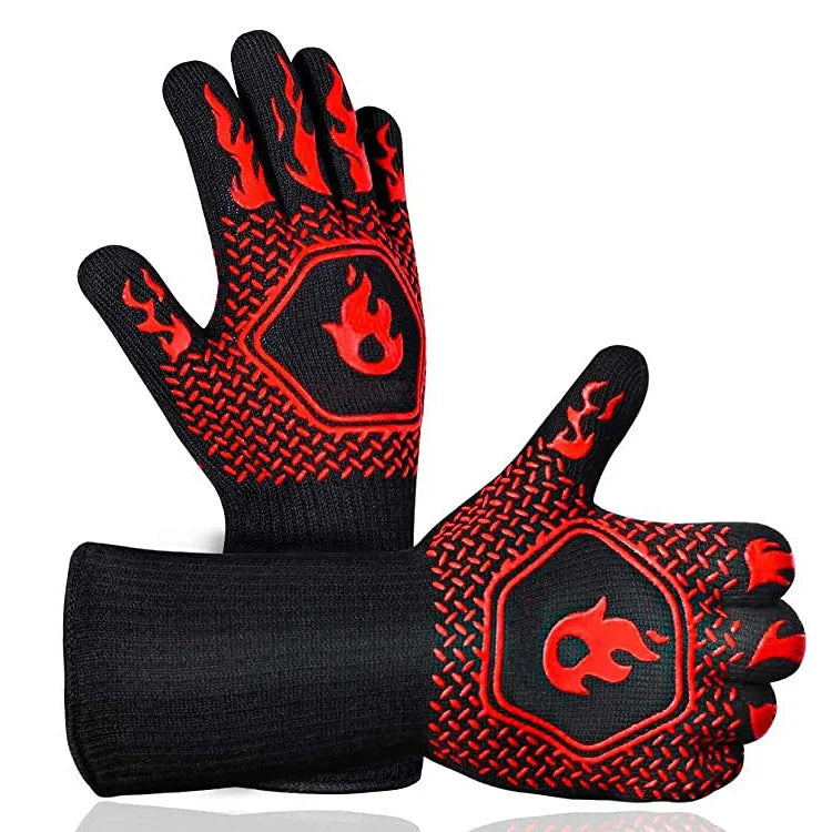 Wholesale Customized High-Temperature Resistant Silicone Oven Mitts Anti-Scald BBQ Grill Gloves Heat Insulation Oven Gloves