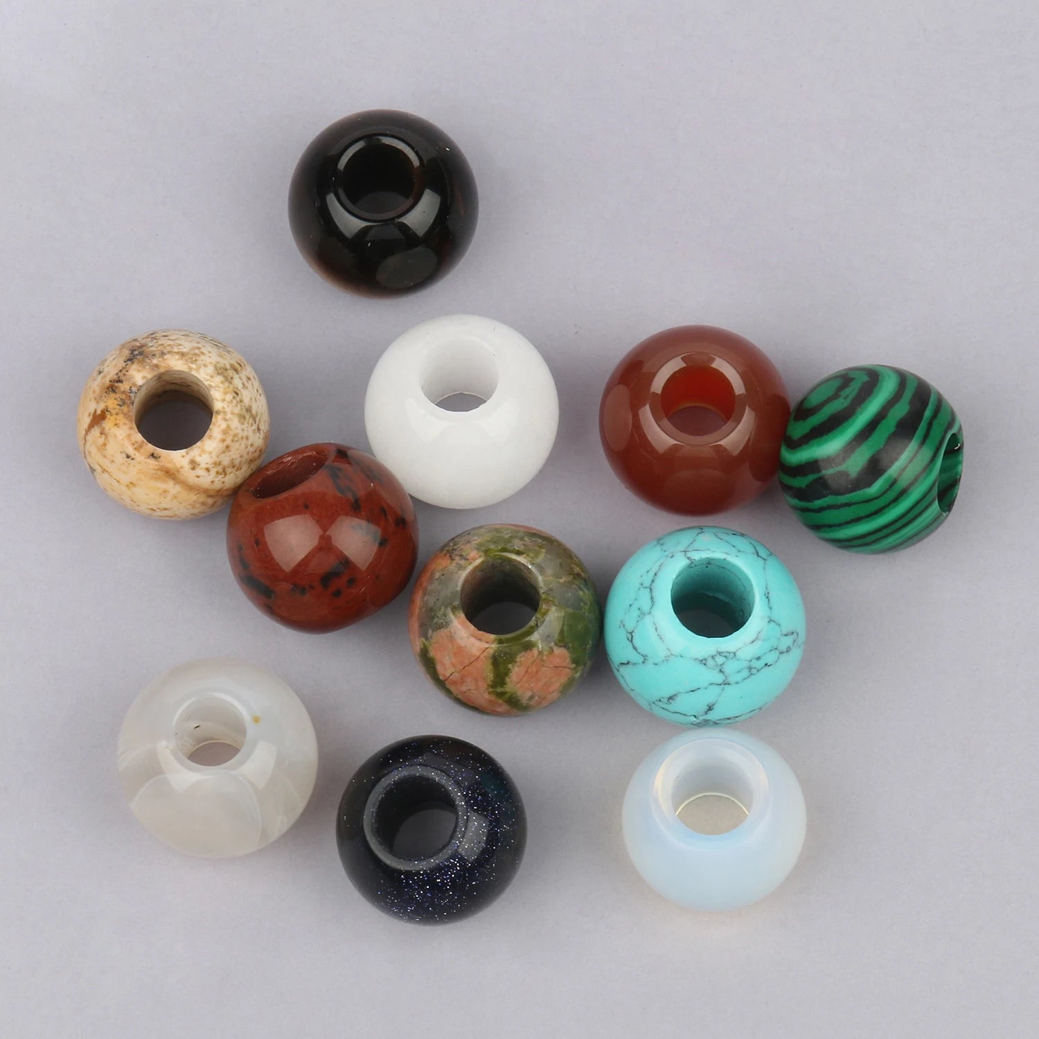 Large Size 14x12mm Loose Stone Beads for Jewelry Making Big Hole Malachite/Opal/Jades/Turquoise Stones