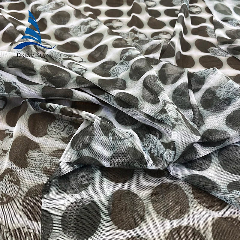 Sample in Stock 59" Custom Soft Tulle Mesh Fabric 100% Nylon Transparent Printed for Girls Dress Use Stabiliser Included