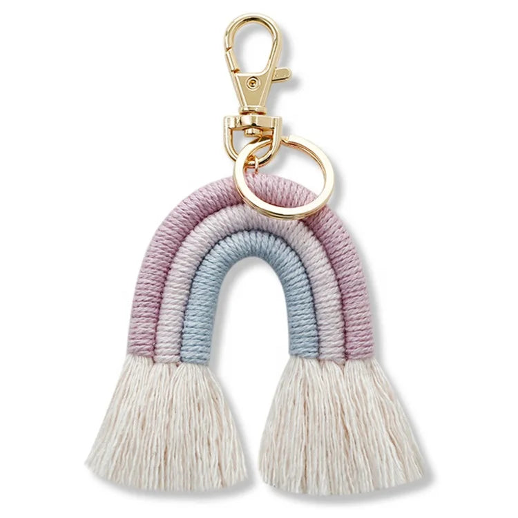 Custom Women Bag Decor Pendant Handmade Woven Tassel Boho Macrame Rainbow Keychain