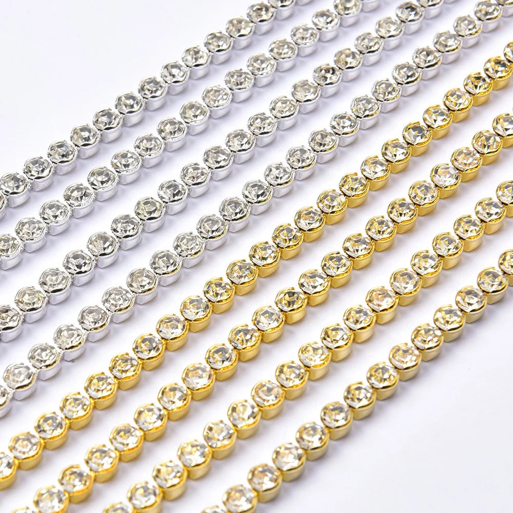 3 4 6mm Round Rhinestone Cup Chain Non-claw Don't Hook Clothes Glass Crystal Trim Sew on Shoes Bags Dress Accessories