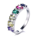 Rainbow Color Stones Eternity Rings in Sterling Silver 925 Wedding Band Ring for Women