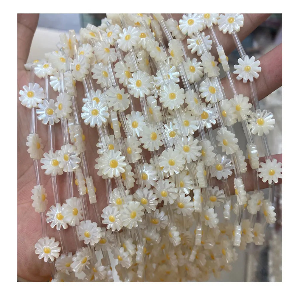 10mm 12mm Red/Yellow/Green/Purple/Blue Natural Flower Daisy Charm White Shell Beads for Making Jewelry