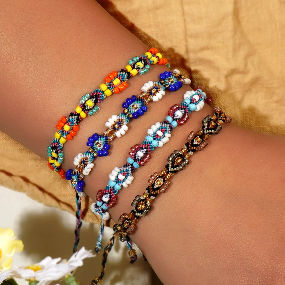 Fashion Boho Colorful Flower Seed Bead Beaded Bracelet Exquisite Handmade Couple Friendship Bracelet for Women